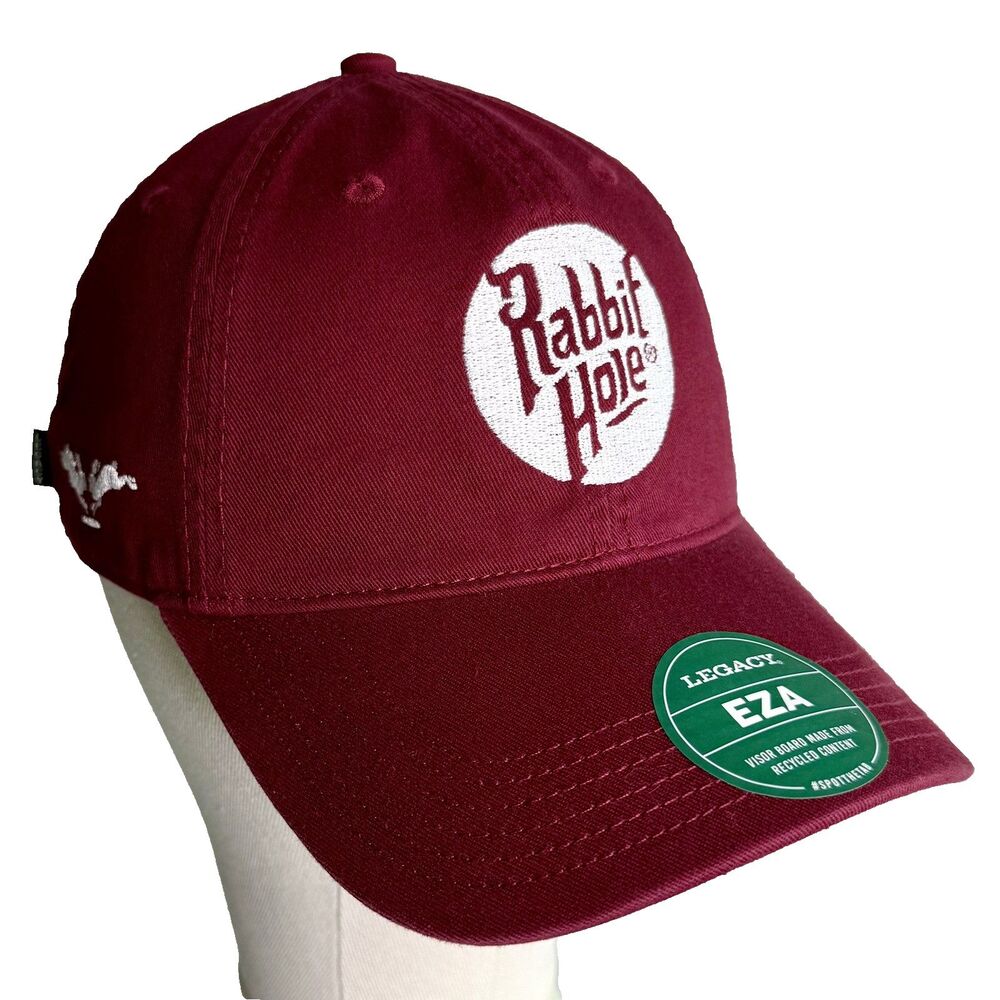 Legacy RABBIT HOLE Whiskey Bourbon Cap Hat Maroon Red Logo Embroidered Strapback